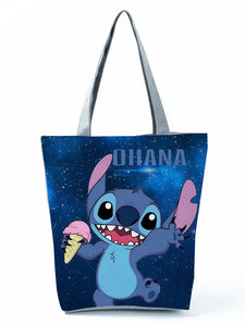 Disney Lilo Stitch Cute Cartoon Printed Handbags Women Eco Reusable Shoppaing Bag Travel Beach Tote Bag Wholesale