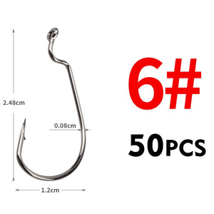 MEREDITH 50pcs/lot Fishing Soft Worm Hooks High Carbon Steel Wide Super Lock Fishhooks Lure Softjerk Hooks 8#-5/0 Fishing Tackle