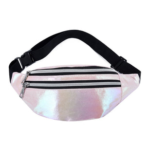 New Holographic Fanny Pack Hologram Waist Bag Laser PU Beach Travel Banana Hip Bum Zip Waist Bags Women Belt Bag for Girls