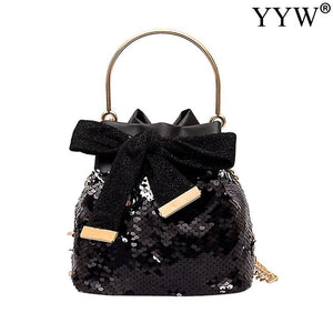 Fashion Women Bucket Shoulder Bag With Sequin Crossbody Bag Evening Party Sliver Gold Purse Girl Handbags Female Clutches Bolsos