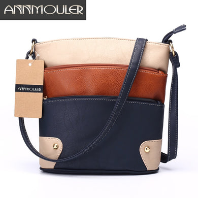 Annmouler Women Patchwork Shoulder Bag 4 Colors Crossbody Bag Tote Bag Three Zipper Messenger Bag High Quality Bolsos Mujer
