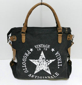 Rdywbu VINTAGE BIG STAR PRINTED CANVAS TOTE HANDBAG - Women's Multifunctional Travel Shoulder Bag Letters Messenger Bolsos B211