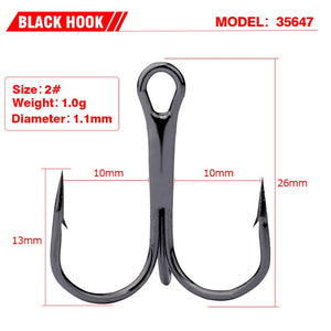 10Pcs/lot 2# 4# 6# 8# 10# Black Fishing Hook High Carbon Steel Treble Overturned Hooks Fishing Tackle Round Bend Treble For Bass
