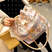 Load image into Gallery viewer, Bag for Women 2022 Bohemia Style Canvas Drawstring Bucket Bag Pearl Shoulder Handbags Women Messenger Bags Bolsa Feminina Bolsos