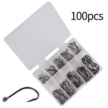 Load image into Gallery viewer, 100Pcs Fishing Hooks Set Carbon Steel Single Circle Fishing Hook Fly Fishing Jip Barbed Carp Hooks Sea Tackle Accessories