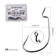 Load image into Gallery viewer, 10pc/ Box Fishing Hook Set Carbon Steel Wide Crank Hook Offset Fishhook for Soft Worm Lure Barbed Hook carp Fishing Hooks Tackle
