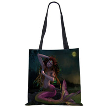 Load image into Gallery viewer, Mermaid Print Tote Shoulder Bag For Women Shopping Reusable Bags Large Travel School Beach Bags