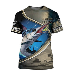Men's and Women's Deep Sea Fishing T-shirt Fishing 3D Printing Modern Fashion Design Beach Casual Style Round Neck T-shirt