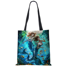 Load image into Gallery viewer, Mermaid Print Tote Shoulder Bag For Women Shopping Reusable Bags Large Travel School Beach Bags