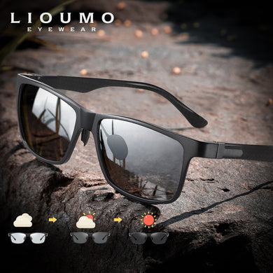 LIOUMO Top Quality Photochromic Polarized Sunglasses For Men Women Carbon Fiber Frame Square Glasses UV400 lentes de sol hombre