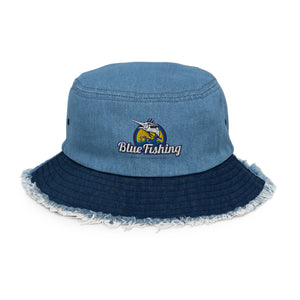 Blue Fishing Hat Cap Distressed Denim Bucket