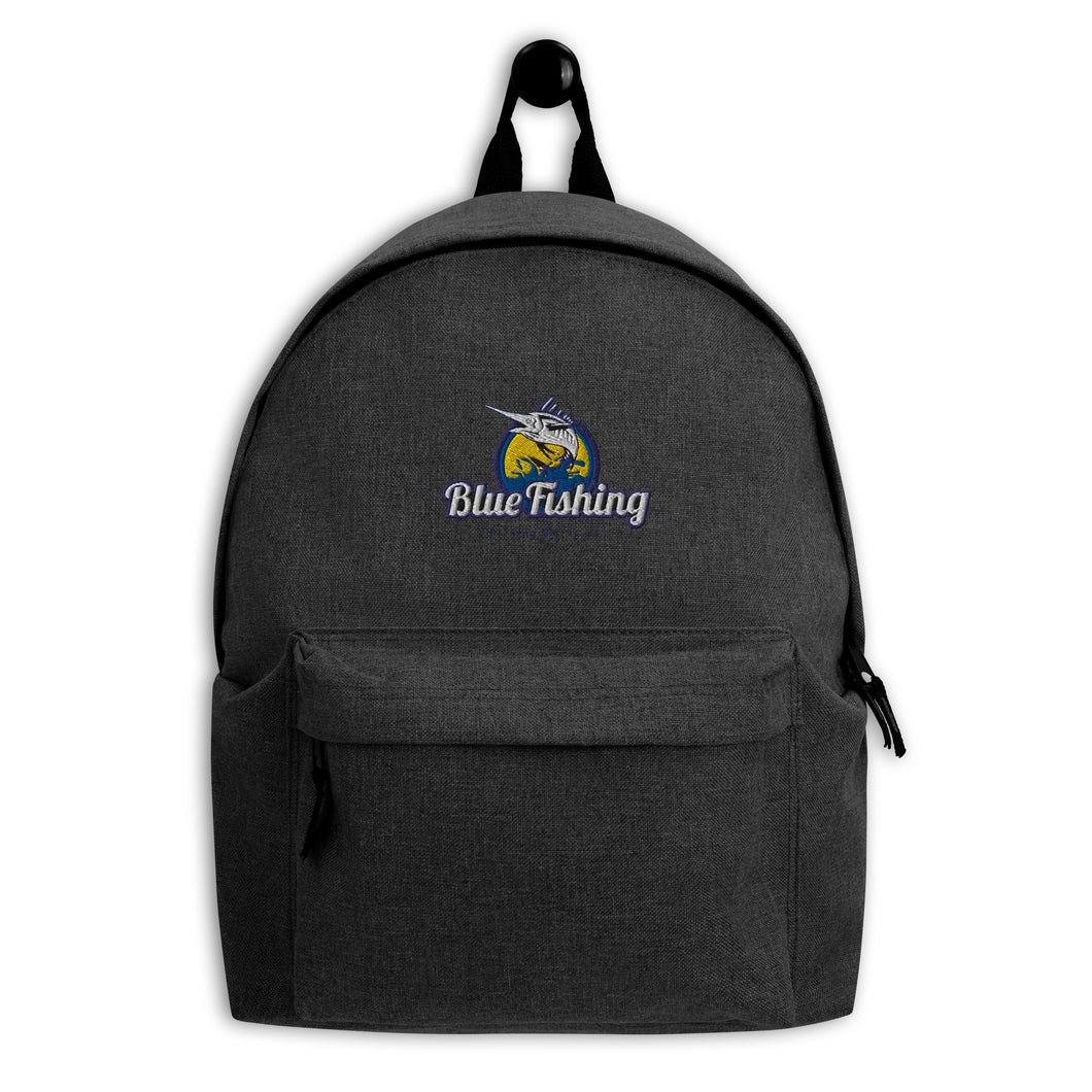 Blue Fishing Bag Embroidered Backpack