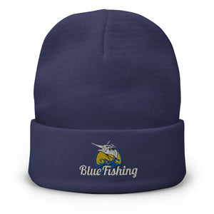 Blue Fishing Hat Cap Embroidered Beanie