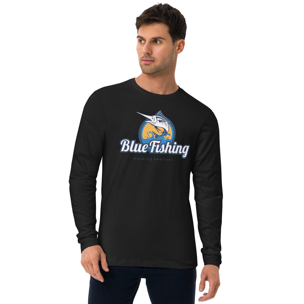 Blue Fishing Shirt Long Sleeve Fitted Crew