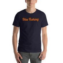 Load image into Gallery viewer, Blue Fishing T-Shirt Short-Sleeve Unisex Orange Logo Man Woman