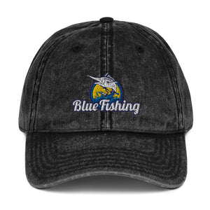 Blue Fishing Hat Cap Vintage Cotton Twill