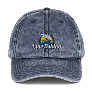 Blue Fishing Hat Cap Vintage Cotton Twill