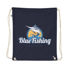 Load image into Gallery viewer, Blue Fishing Bag Organic Cotton Drawstring