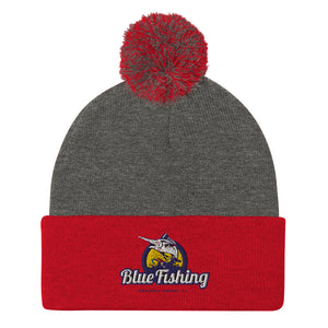 Blue Fishing Hat Cap Pom-Pom Beanie