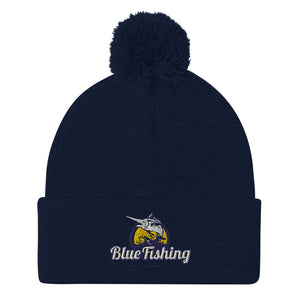 Blue Fishing Hat Cap Pom-Pom Beanie