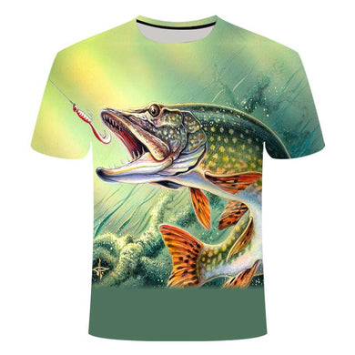 Summer The latest fish Outdoor T-shirt man 3D cool print fishing men short tops 0collar casual men fishing t-shirt poissons