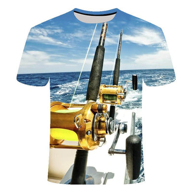 New fishing t-shirt style casual 3D printing digital fish t-shirt men's t-shirt summer short sleeve round neck top