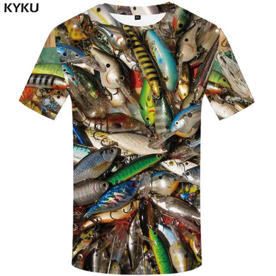 KYKU Fish 3d T Shirt Men Hip Hop Tshirt Fisherman Tropical Print T-shirt Funny T Shirts Summer Fishinger Animal Mens Clothing