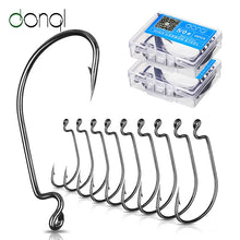 Load image into Gallery viewer, DONQL 10pcs/ Set Fishing Hook Carbon Steel Wide Crank Offset Fishhook For Soft Worm Lure 5/0#-1# Bass Barbed Carp Fishing Hooks