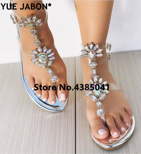 Shoes woman sandals women Rhinestones Chains Flat Sandals Thong Crystal Flip Flops sandals gladiator sandals 43 free ship